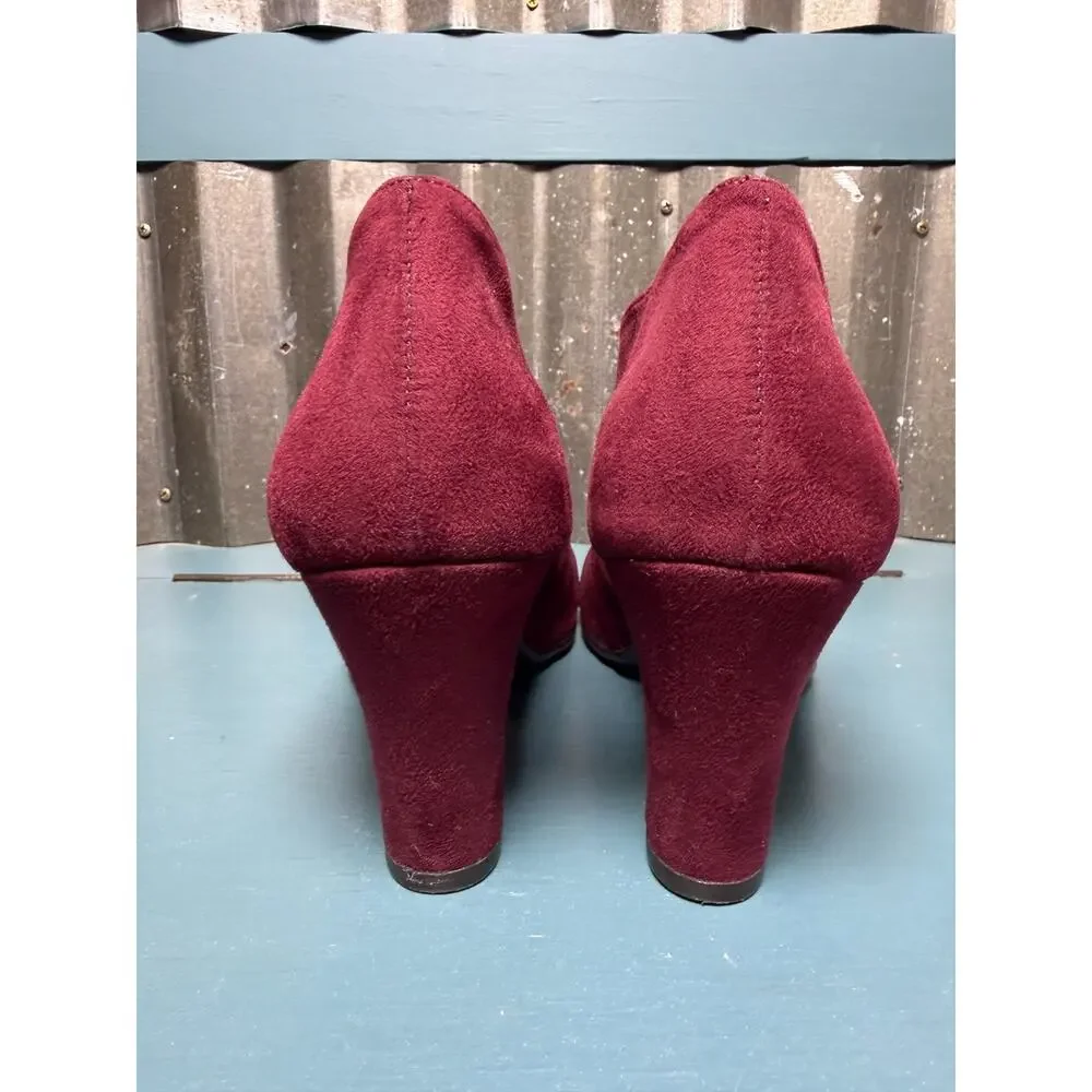 Aerosoles Rigmarole Burgundy Faux Suede Cutout Block Heel Pumps Womens 9M Retro